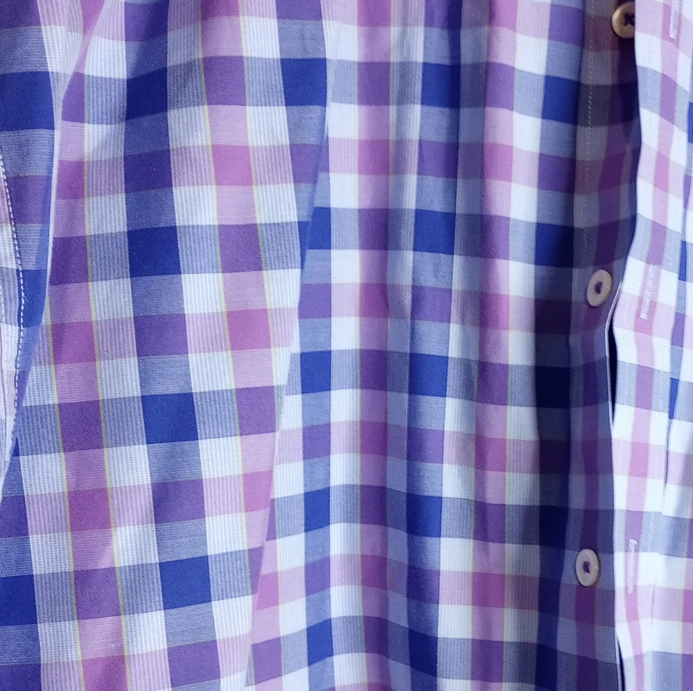 XL EUC Short Sleeve Bugatchi Uomo Purple Blue Plaid Shirt Luxury Preppy Summer - Picture 5 of 5